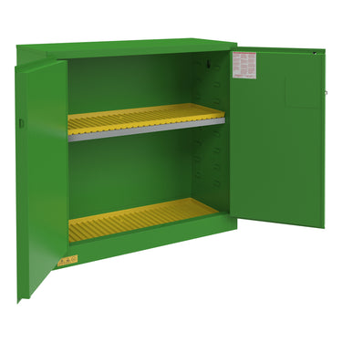 FM Approved, Pesticide Storage Cabinet, 30 Gallon, 2 Doors, Manual Close, 1 Shelf, 2 Plastic Trays, Green
